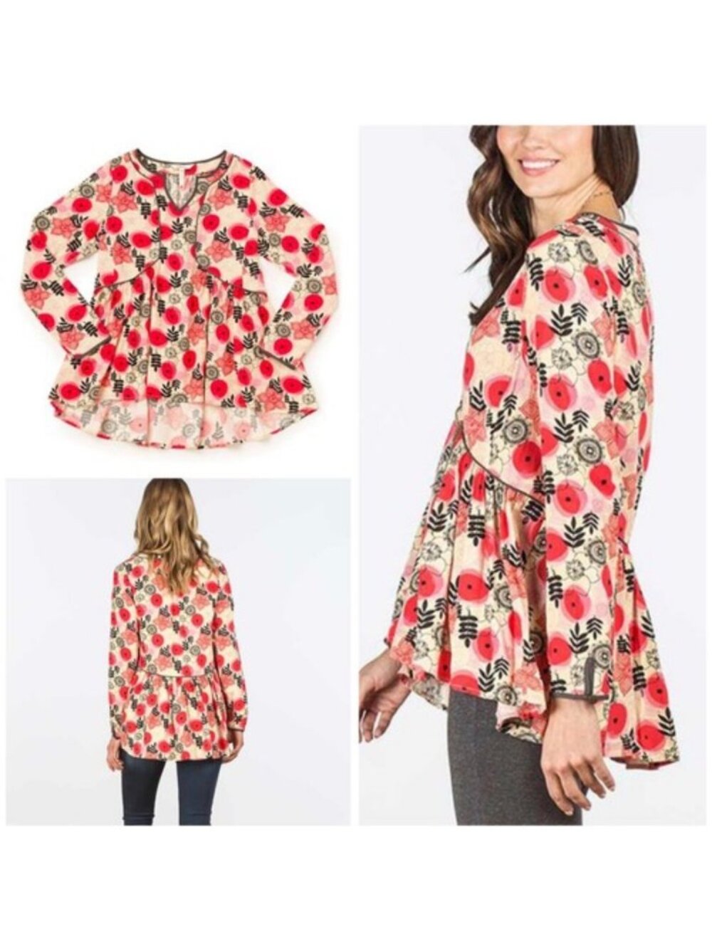 Matilda Jane Womens Mistletoe Floral Tunic Top Long Sleeve Size S